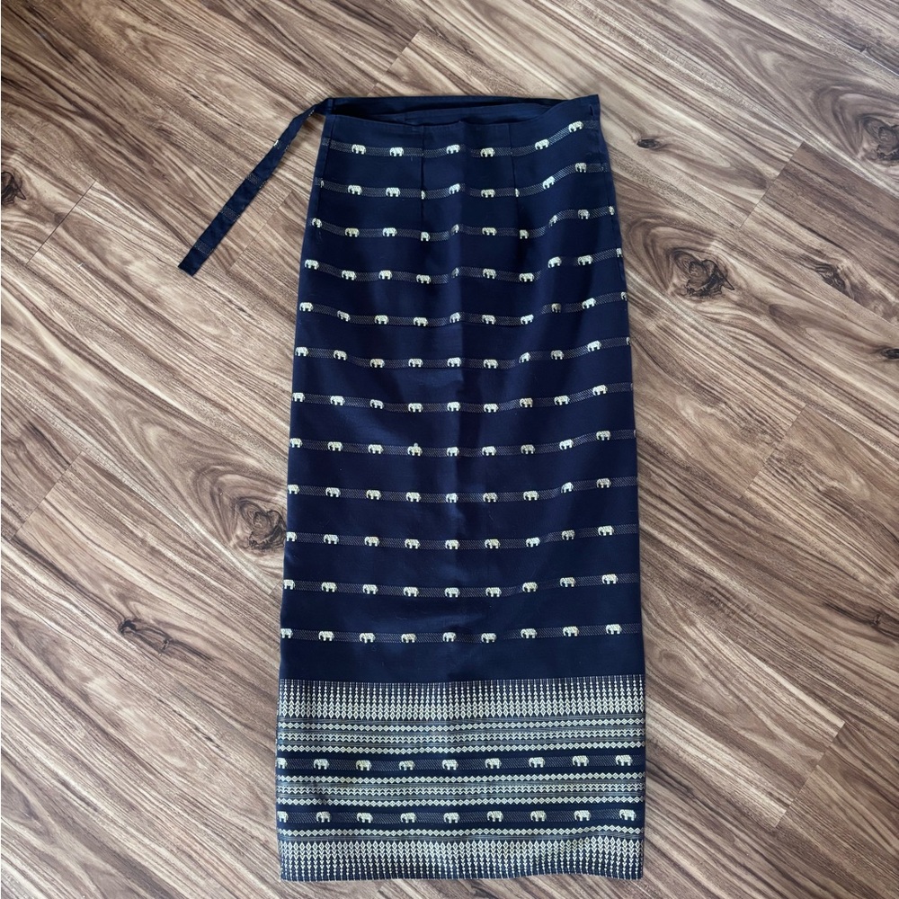 Black/Gold Elephant Print Sarong, Maxi Skirt, Thai Silk